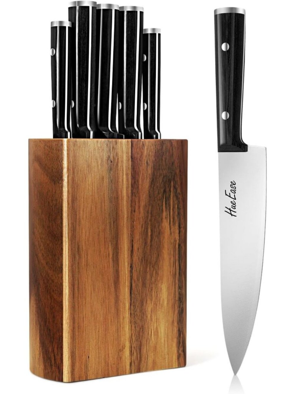 6-Piece Sharp Kitchen Knife Set with Acacia Wood Block & Ergonomic Design